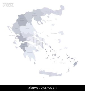 Greece political map of administrative divisions - decentralized administrations and autonomous monastic state of Mount Athos. Grey vector map with labels. Stock Vector