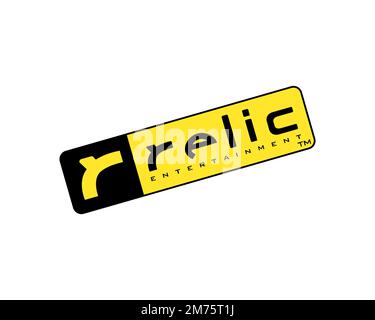 Relic Entertainment Company, Rotated Logo, White Background Stock Photo