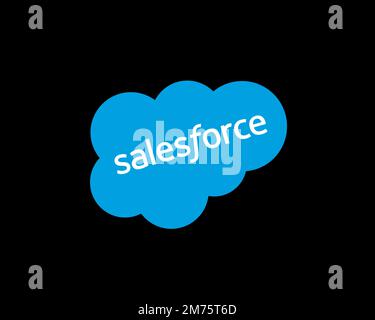 Salesforce. com, rotated logo, black background Stock Photo