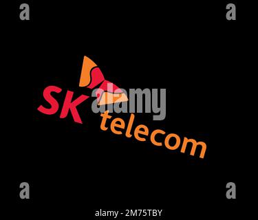 SK Telecom, rotated logo, black background B Stock Photo