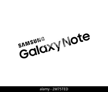 Samsung Galaxy Note series, rotated logo, white background Stock Photo