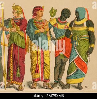 Ancient Egyptian costume. From left to right: woman and man in ordinary ...