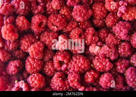 Ripe red raspberries close up. Raspberries background Stock Photo