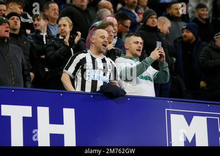 Sheffield, UK. 07th Jan, 2023. Fans of Newcastle watch on during the Emirates FA Cup Third Round match Sheffield Wednesday vs Newcastle United at Hillsborough, Sheffield, United Kingdom, 7th January 2023 (Photo by Ben Early/News Images) in Sheffield, United Kingdom on 1/7/2023. (Photo by Ben Early/News Images/Sipa USA) Credit: Sipa USA/Alamy Live News Stock Photo