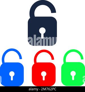 Isolated icon of locked and unlocked lock on white background. Set of Silhouette of locked and unlocked padlock. Flat design. Stock Vector