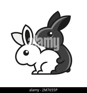 Simple, minimalistic rabbit in hole logo. Cute cartoon bunny vector illustration. for t-shirts, stickers,logo Stock Vector