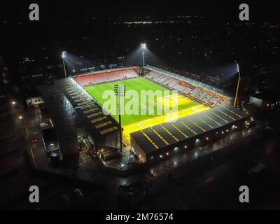 Bournemouth, Dorset, UK.  7th January 2023.  General view from the air of a floodlit Vitality Stadium at Bournemouth in Dorset.  Picture Credit: Graham Hunt/Alamy Live News Stock Photo