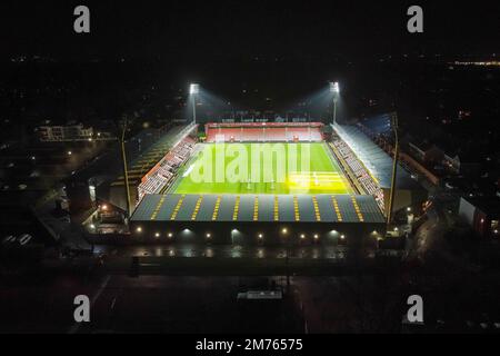 Bournemouth, Dorset, UK.  7th January 2023.  General view from the air of a floodlit Vitality Stadium at Bournemouth in Dorset.  Picture Credit: Graham Hunt/Alamy Live News Stock Photo