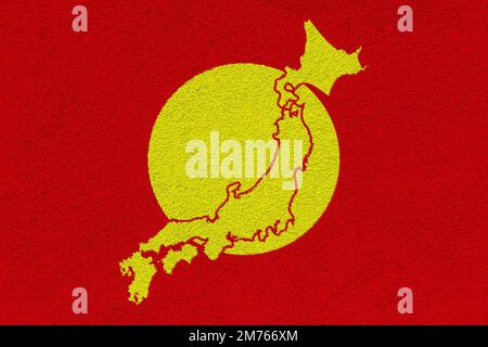 Flag of Japan and contour map of the country on the texture. Collage. Stock Photo