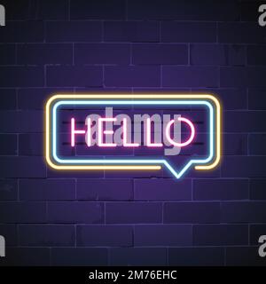 Pink hello in a speech bubble neon sign vector Stock Vector