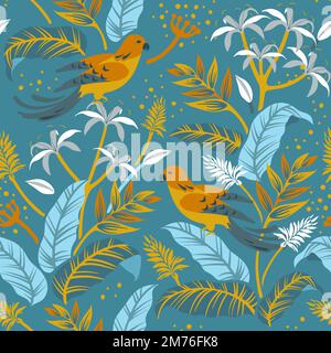 Colorful birds in nature seamless patterned background vector Stock Vector