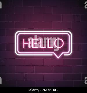 Pink hello in a speech bubble neon sign vector Stock Vector