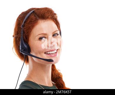 She makes customers feel special. Portrait of an attractive young customer service representative wearing a headset. Stock Photo