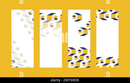 3D yellow and blue hexagonal patterned banner vectors set Stock Vector