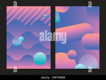 Bluish geometric abstract patterned poster vectors set Stock Vector