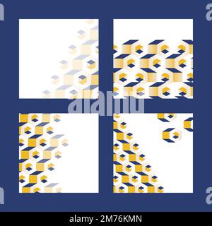 3D yellow and blue hexagonal patterned banner vectors set Stock Vector