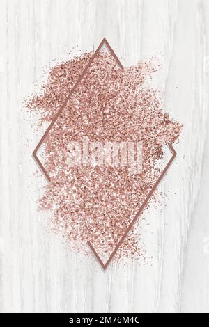 Pink gold glitter with a rhombus frame on a white wood background vector Stock Vector