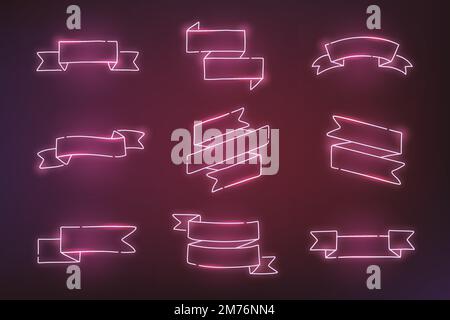 Neon banner collection on a red background vector Stock Vector