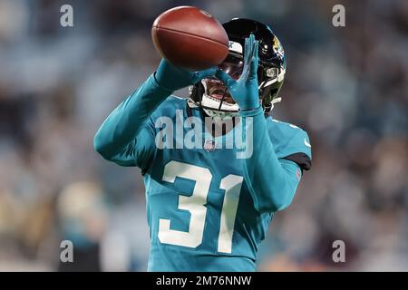 Jacksonville Jaguars cornerback Darious Williams (31) in coverage during an  NFL football game against the Denver Broncos at Wembley Stadium in London,  Sunday, Oct. 30, 2022. The Denver Broncos defeated the Jacksonville