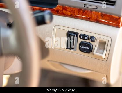 Side mirrors adjustment buttons closeup. selective focus Stock Photo