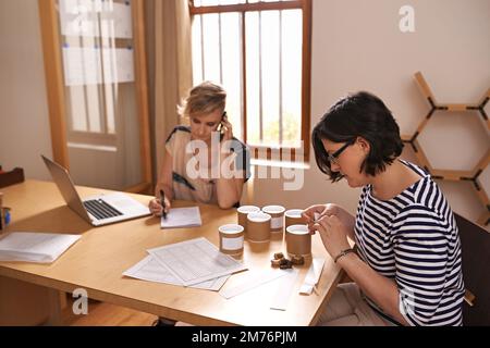 Dedicated to their business. A cropped shot of two women working in a home office. Stock Photo