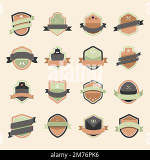 Set of colorful shield icon embellished with banner vectors Stock Vector