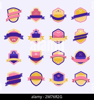 Set of colorful shield icon embellished with banner vectors Stock Vector