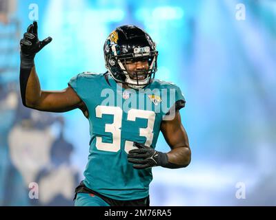 January 7, 2023: Jacksonville Jaguars linebacker Travon Walker (44) during  a game against the Tennessee Titans in Jacksonville, FL. Romeo T  Guzman/CSM/Sipa USA.(Credit Image: © Romeo Guzman/Cal Sport Media/Sipa USA  Stock Photo 