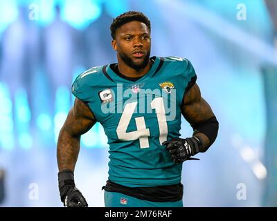 January 7, 2023: Jacksonville Jaguars linebacker Devin Lloyd (33) is  introduced before a game against the Tennessee Titans in Jacksonville, FL.  Romeo T Guzman/CSM/Sipa USA.(Credit Image: © Romeo Guzman/Cal Sport  Media/Sipa USA