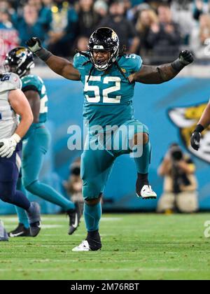 January 7, 2023: Tennessee Titans quarterback Joshua Dobbs (11) is sacked  by Jacksonville Jaguars defensive end Roy Robertson-Harris (95) during a  game in Jacksonville, FL. Romeo T Guzman/CSM/Sipa USA.(Credit Image: © Romeo