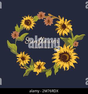 Round sunflower wreath frame vector Stock Vector