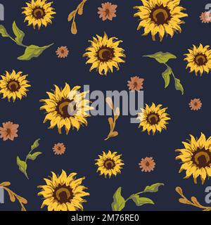 Sunflower pattern with a navy blue background Stock Vector Image & Art ...