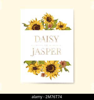 Sunflower wedding invitation card mockup vector Stock Vector