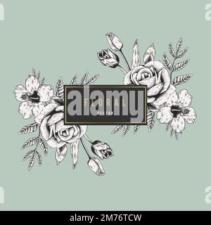 Hand drawn floral rectangle badge vector Stock Vector