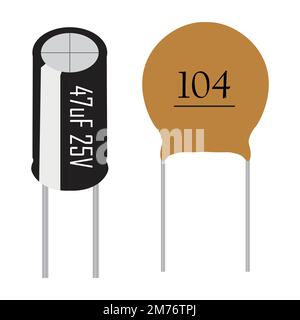 ceramic and polarized electrolytic capacitor in one frame, vector design Stock Vector