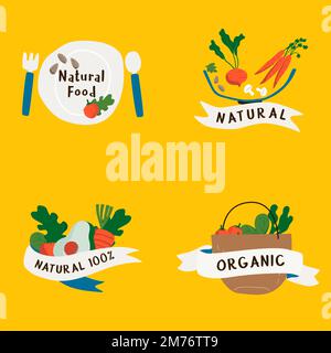 Set of natural and organic food badges vector Stock Vector