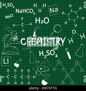chemistry background with chemical formulas and test equipment Stock Vector