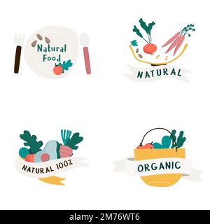 Set of natural and organic food badges vector Stock Vector