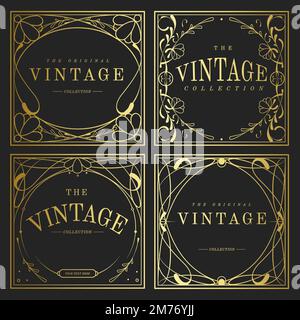 Set of vintage golden art nouveau elements vector Stock Vector