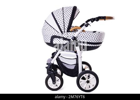 Modern baby stroller with bassinet and car seat isolated on a white background Stock Photo