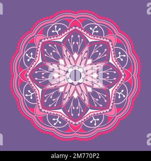 Pink mandala pattern on purple background Stock Vector