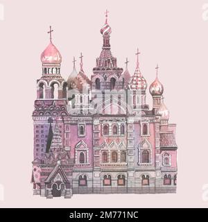 Saint Basil's Cathedral painted by watercolor Stock Vector