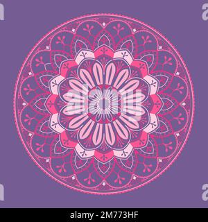 Pink mandala pattern on purple background Stock Vector