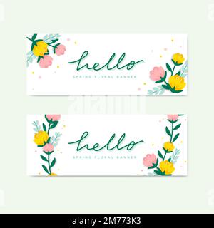 Hello spring floral banner vector Stock Vector