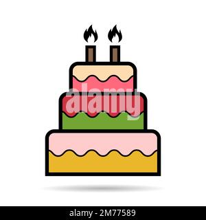 Sweet cake icon shadow, bakery dessert food symbol, happy birthday day graphic vector illustration . Stock Vector