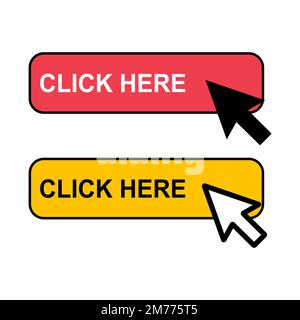 Set of Click here web button, internet flat pointer design, press link vector illustration . Stock Vector