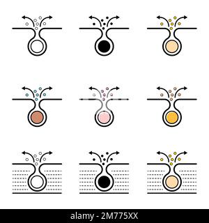 Set of Cleaning pore icon, blackhead dermatology skin problem, acne skincare problem symbol vector illustration . Stock Vector