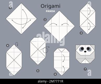 Origami tutorial. Origami scheme for kids Panda. Stock Vector