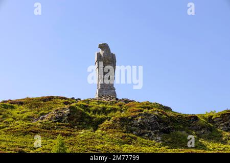 The stone eagle at the Simplon Pass between Italy and Switzerland. It is an alpine pass with an altitude of 2005 metres Stock Photo