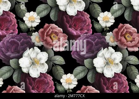Beautiful hand drawn seamless roses background vector Stock Vector